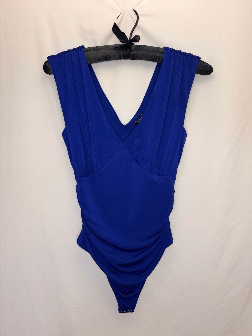 Express Body Contour Ruched V-Neck Bodysuit Royal Blue Size S